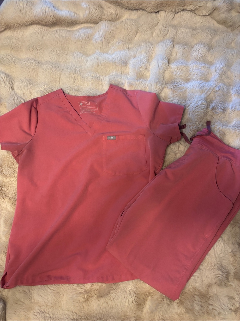 Figs Pink V-Neck Scrub Top and Drawstring Pants Set